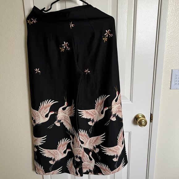 ZARA Women Crane Print Wide Leg Pants 2022/603, Black and Pink, Size S - Picture 2 of 6